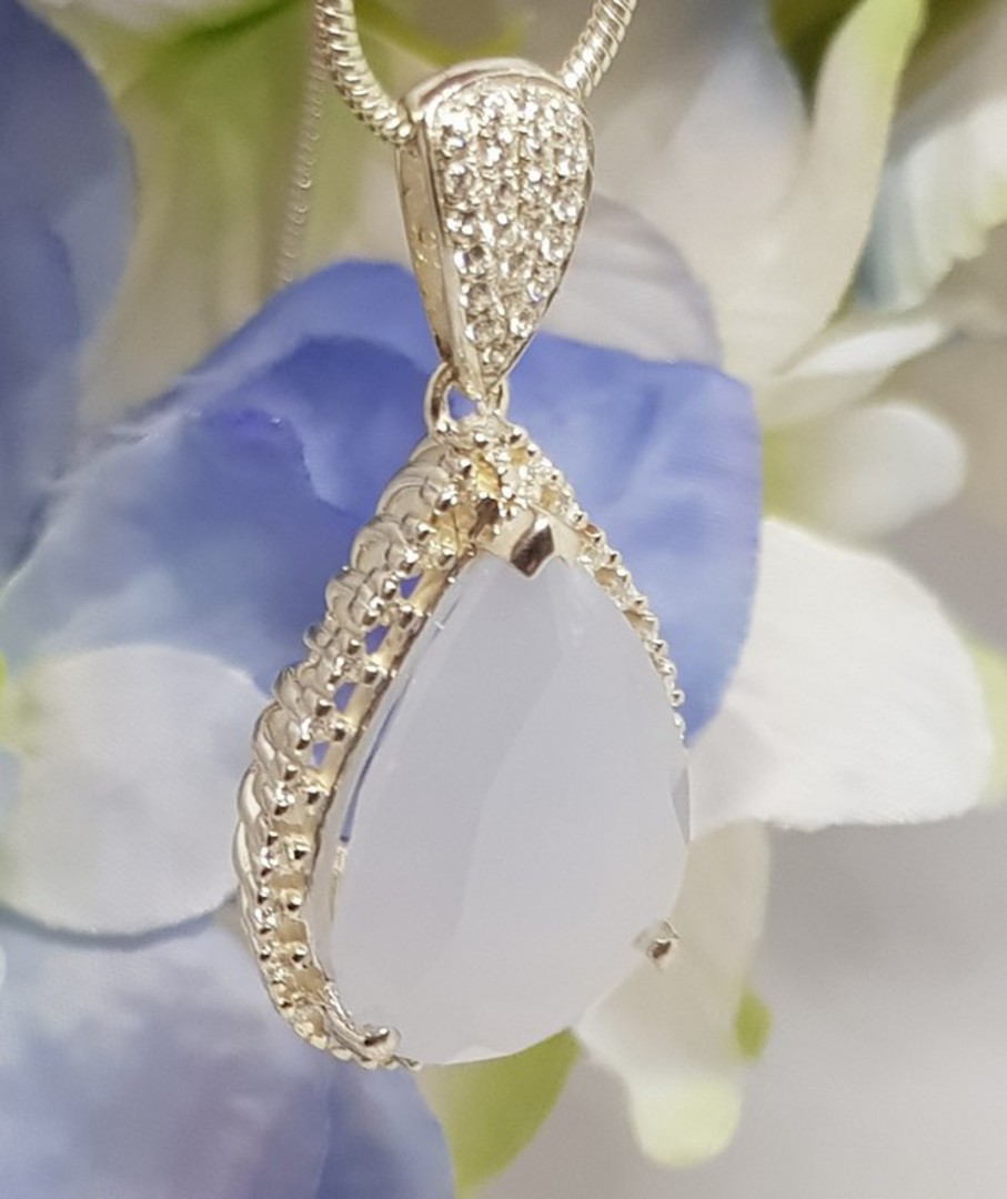 Sterling silver chalcedony and cubic zirconia pendant image 3